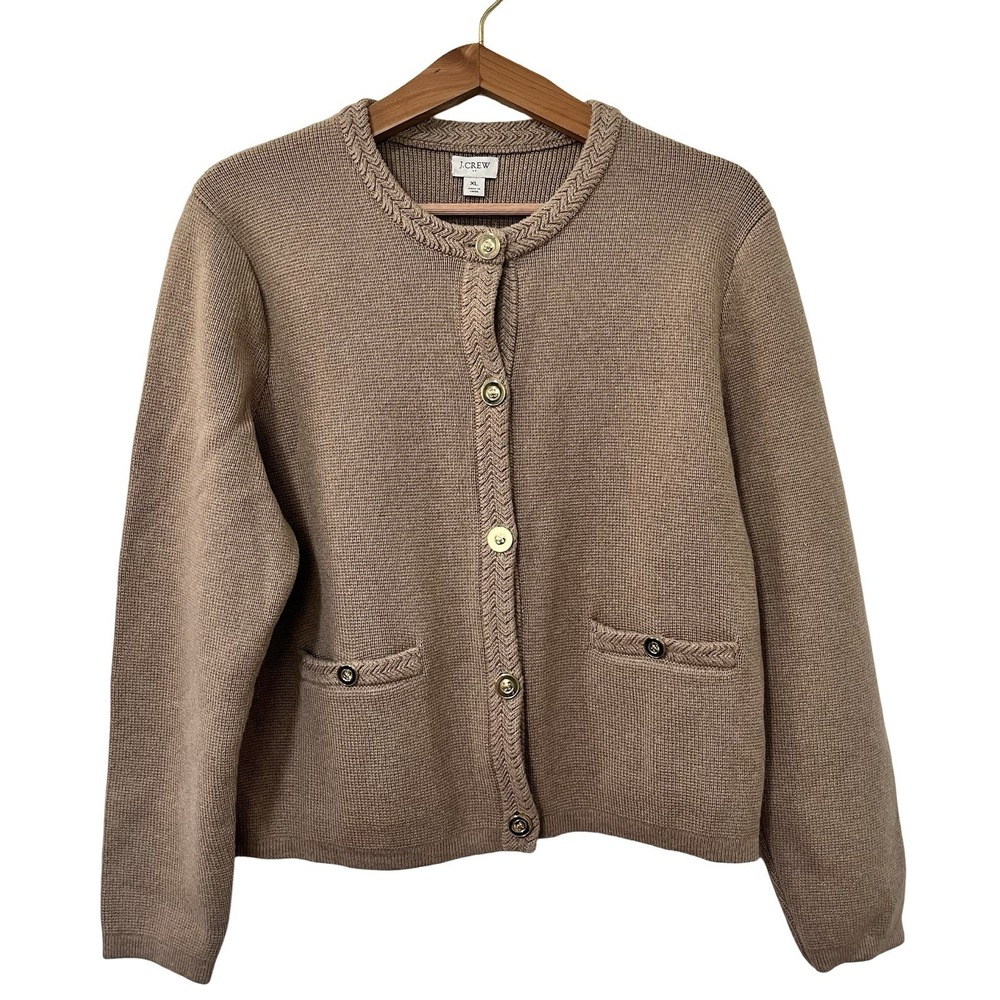 J Crew Womens‎ Lady Cotton Button Up Cardigan Size XL Tan Old Money Preppy NEW
